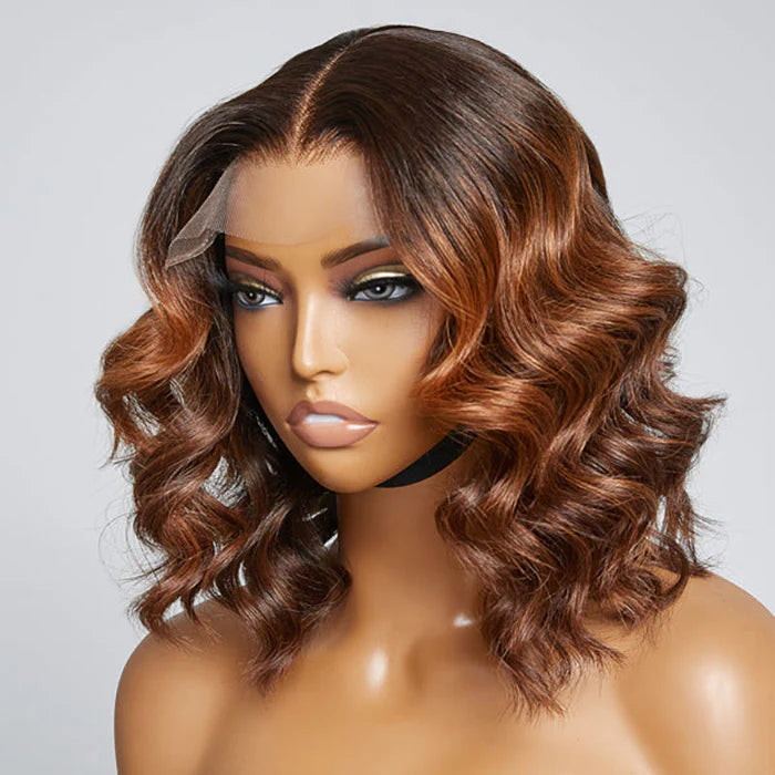 Hair Factory HD 12" T-Part Brown Ombre Loose Wavy Bob Wig