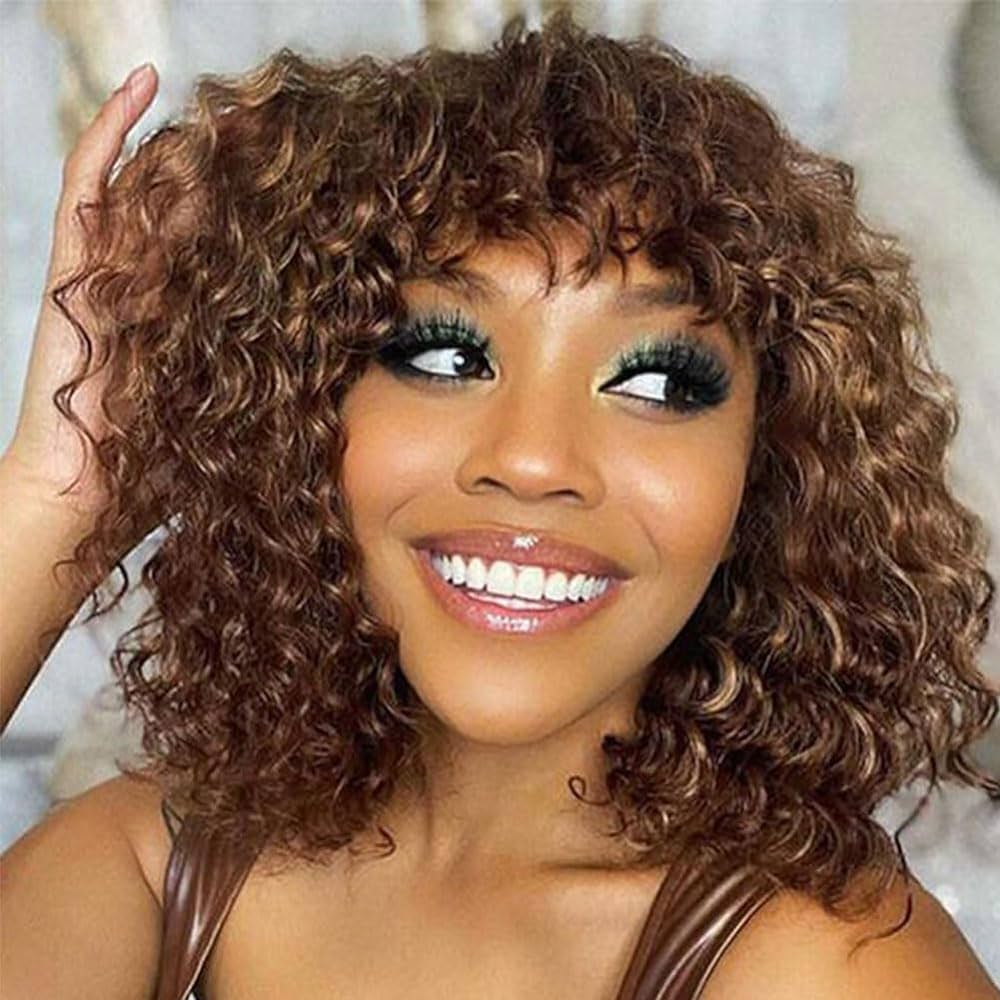 Hair Factory HD 12" Highlight Brown Curly Bob Wig