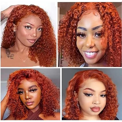 Hair Factory 4x4 14" Glueless Pre-Plucked Reddish Brown Curly Closure Bob Wig