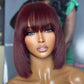 Hair Factory 2x1 HD 10" Reddish Purple Layered Cut Yaki Straight w/ Bangs Bob Wig